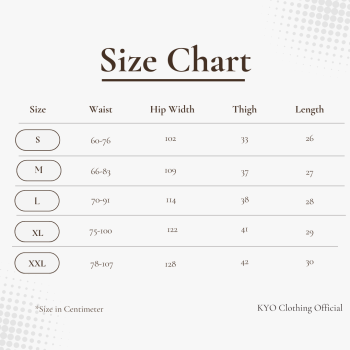 SHORT PANT SHP size chart SHORT PANT SHP size chart